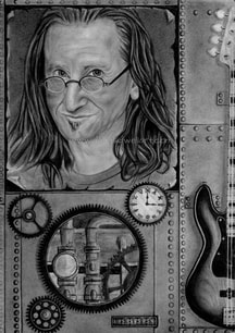 Dean Sidwell Art. Geddy Lee pencil drawing: Work in progress tutorial 4. All coming together.