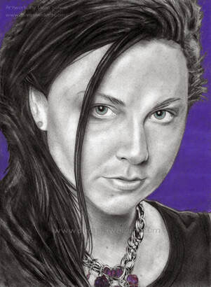 Amy Lee - Purples & Grey drawing. An experimental drawing of the singer/songwriter Amy Lee. A mixture of colour pastels and graphite pencils.​ It was originally all going to be back & white but I decided to experiment a little and added the bright purple background using pastels to make the whole portrait pop out.​ I put the drawing on hold some time ago and never returned to it. There are still parts of this that could do with touching up and finishing off. I may get back to it at some point in time if I can.
