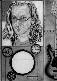 Dean Sidwell Art. Geddy Lee pencil drawing: Work in progress tutorial 2. Fitting elements into the drawing.